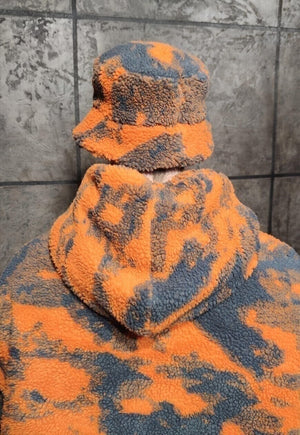 Fleece fisherman hat handmade tie-dye camo bucket orange