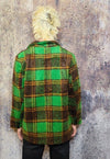 Plaid fleece blazer woollen check jacket retro bomber green