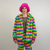 Striped rainbow fleece jacket psychedelic hood festival glitch rave bomber carnival overcoat LGBT jumper gay pride pullover burning man top