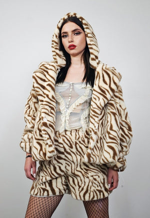 Zebra trench short coat brown cropped animal print jacket