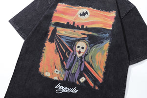 Joker cartoon t-shirt retro clown tee Y2k cartoon top in vintage grey