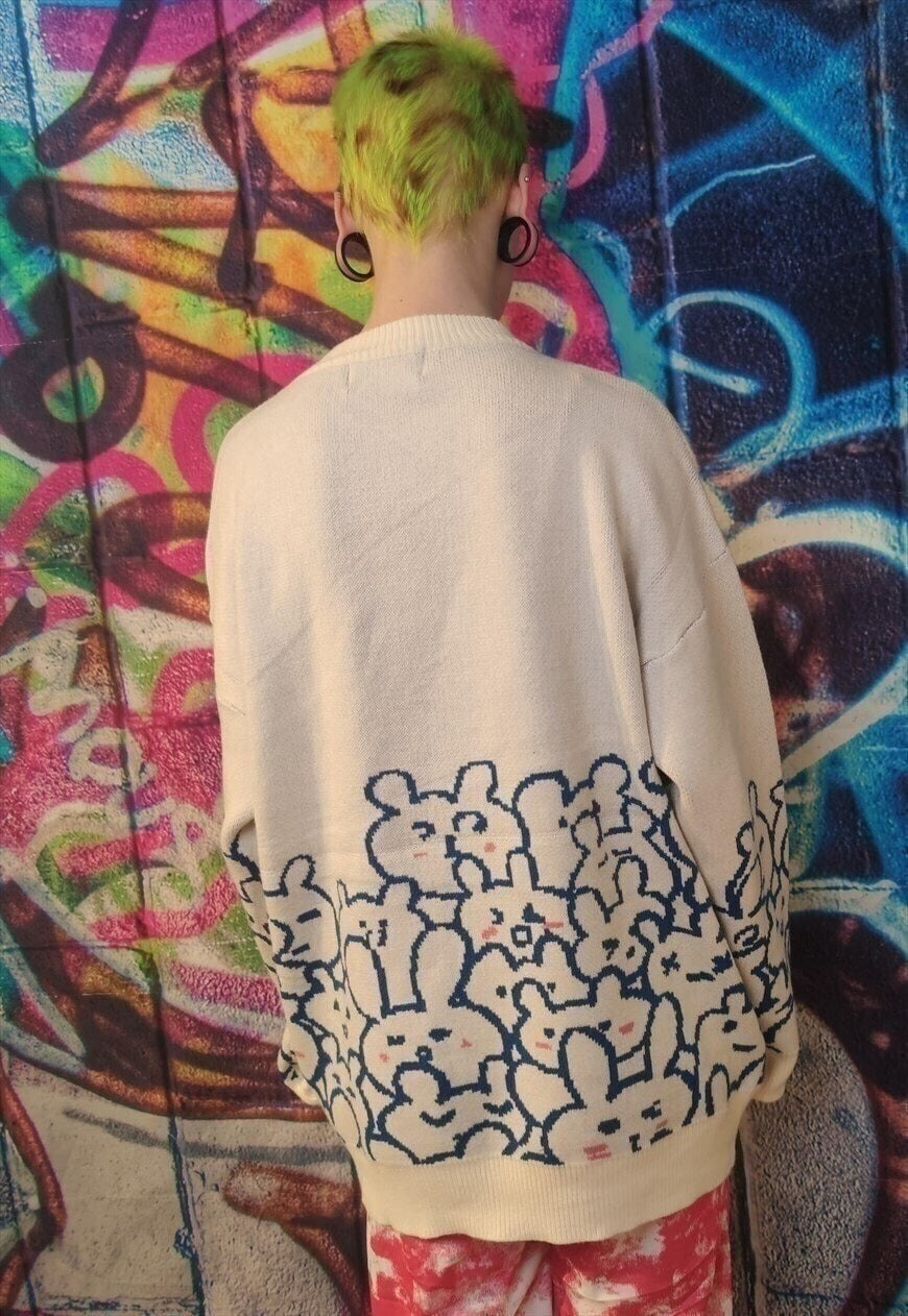 Bunny sweater rabbit top cable knit animal jumper cream