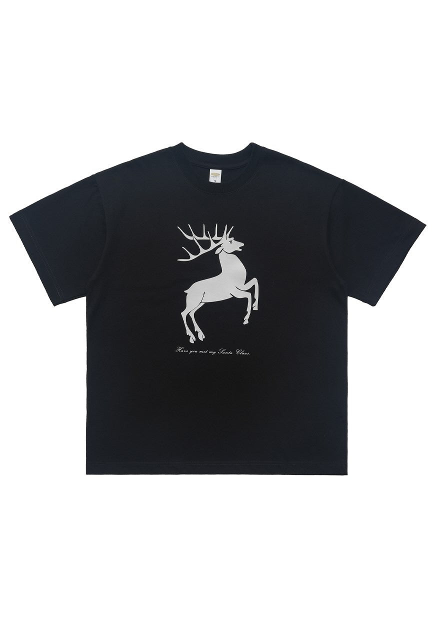 Christmas t-shirt deer print tee retro Christmas top black