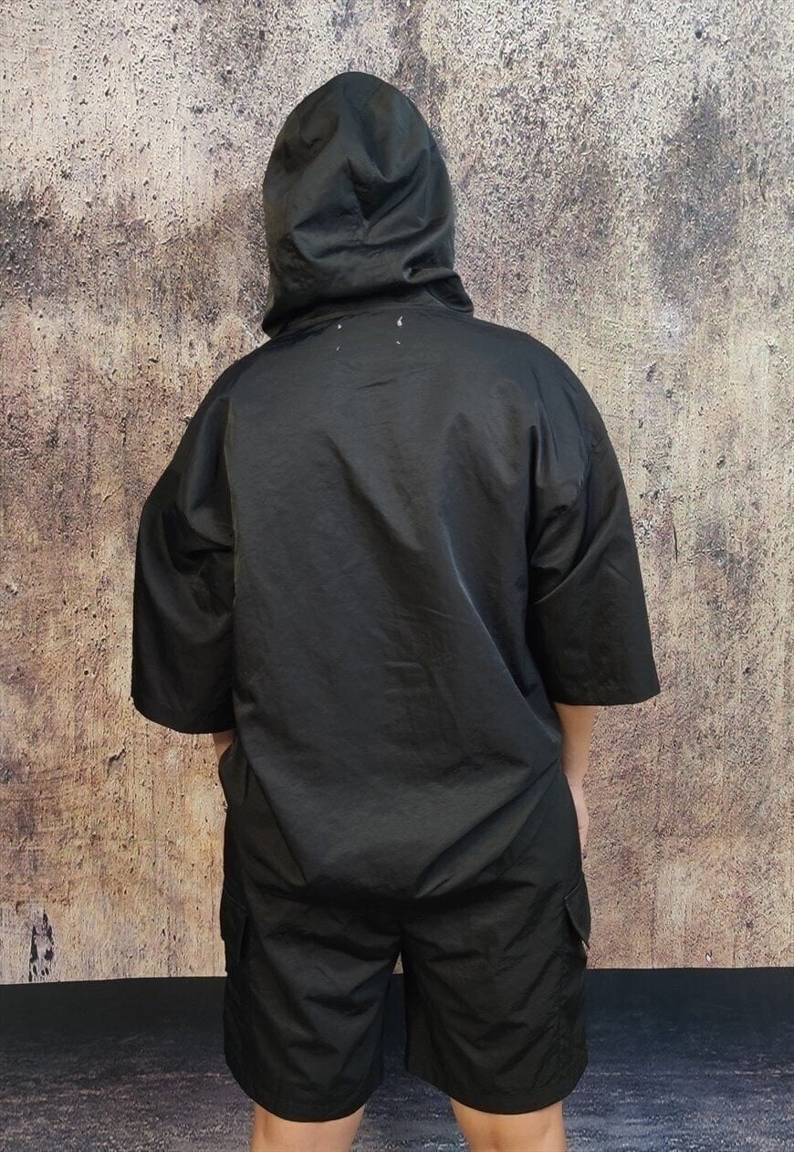 Oversized utility sport set half sleeve hoodie shorts set