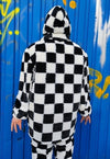 Chequerboard fleece jacket handmade 2 in 1 fluff check coat