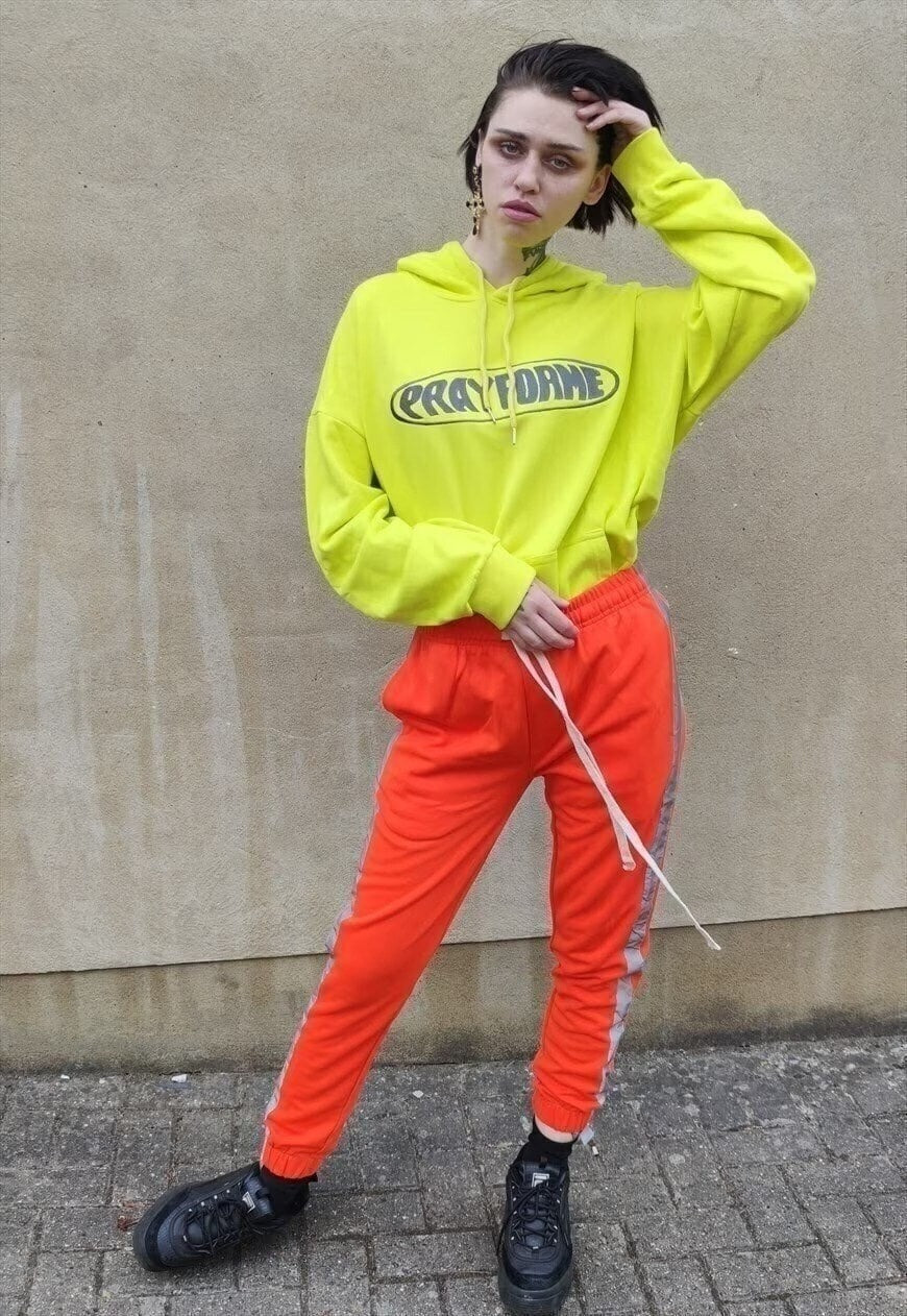 Slim fit reflective stripe joggers long lace pants in orange