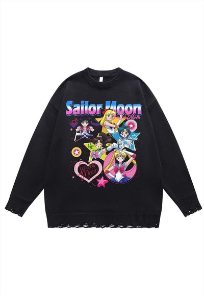 Sailor Moon sweater anime jumper ripped knitted top in grey