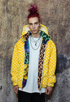 Tartan hood jacket reversible fleece emoji bomber in yellow