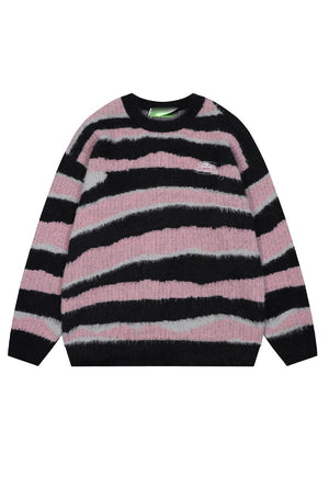 Striped sweater fluffy punk jumper Gothic fuzzy top in green