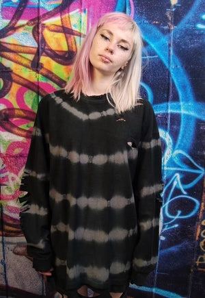 Tie-dye graffiti jumper 2 layer retro long t-shirt in black