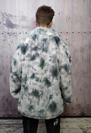 Tie-dye fleece jacket in blue gradient sky print bomber