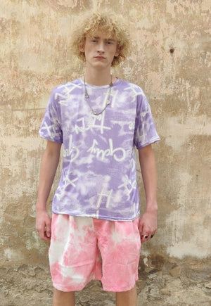 Graffiti print t-shirt multi slogan tee in purple