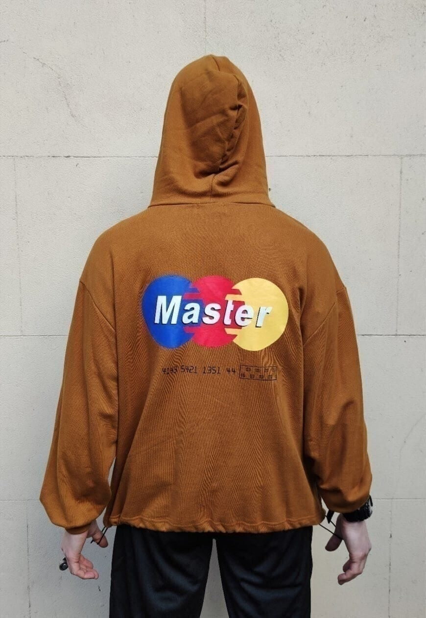 Oversize Master slogan hoodie cash print top in brown