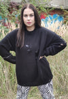 Asymmetric ripped sweater knitted distress jumper in black