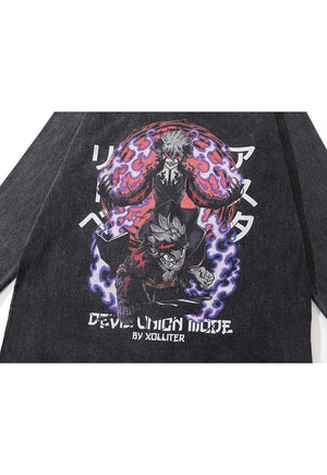 Vintage Anime t-shirt long sleeve devil cartoon top in grey