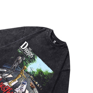 Robots t-shirt funny cartoon tee futuristic grunge top in vintage grey