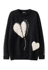 Heart patch sweater fleece jumper retro love top in black