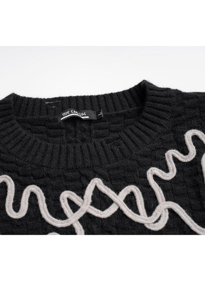 Cable sweater distressed jumper retro textured top in black