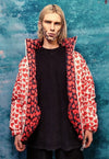 Heart print bomber handmade detachable retro love emoji puffer devil horn reversible grunge jacket two sided raver coat in red and white