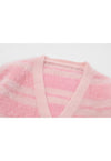 Horizontal stripe cardigan knitted jumper fluffy fleece top