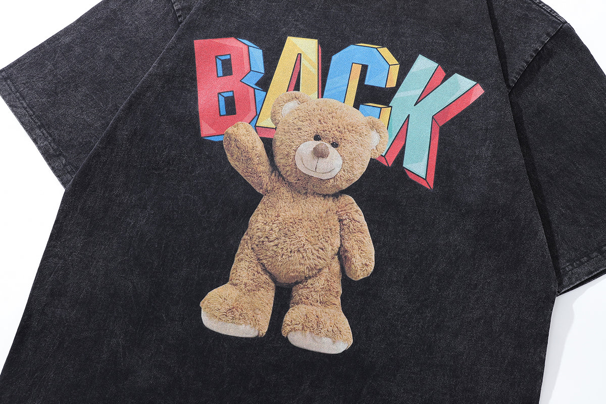 Teddy t-shirt bear print tee cute cartoon y2k top in vintage grey