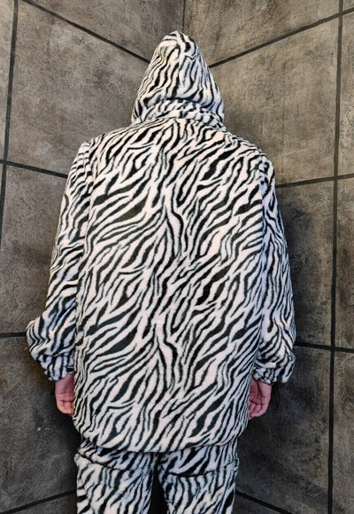 Zebra fleece coat handmade 2in1 stripe jacket in pastel pink