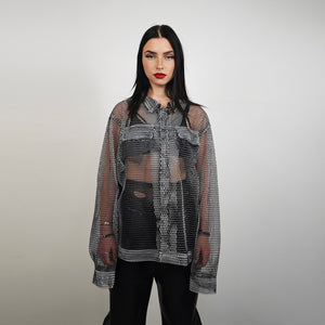 Mesh jacket black transparent Gothic bomber long sleeve rocker coat sheer jumper edgy gay shirt retro 00s see-though punk pullover sheer top