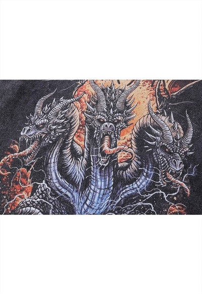 Dragon print t-shirt monster tee 90s cartoon top in grey