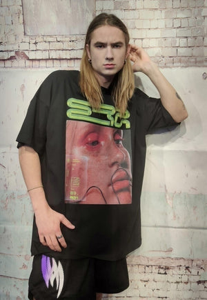 Raver t-shirt Cyber print trippy top grunge tee in black