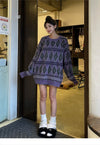 Fluffy geometric sweater diamond pattern hairy mohair jumper