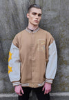 Pentagram patch varsity jacket college baseball bomber brown