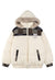 Patchwork parka jacket cream furry collar hooded bomber