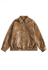 Retro racing jacket brown faux leather PU aviator bomber