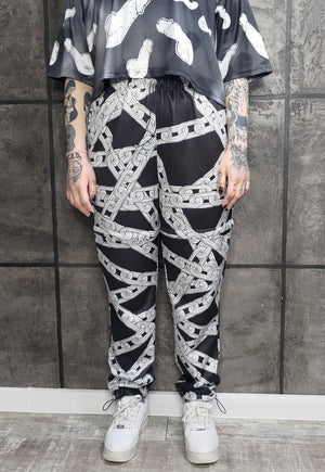 Chain print joggers detachable handmade shorts punk pants