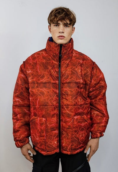 Thunder bomber reversible rave jacket detachable puffer red