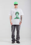 Raver print t-shirt green monster tee retro acid top white