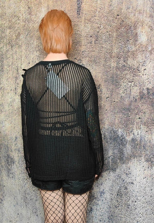 Mesh sweatshirt transparent top see-through punk jumper