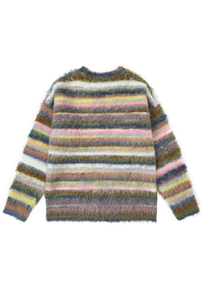 Fluffy striped sweater rainbow knit multi colour soft jumper