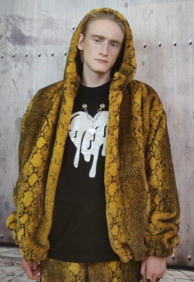 Snake bomber handmade python fleece jacket in acid yellow