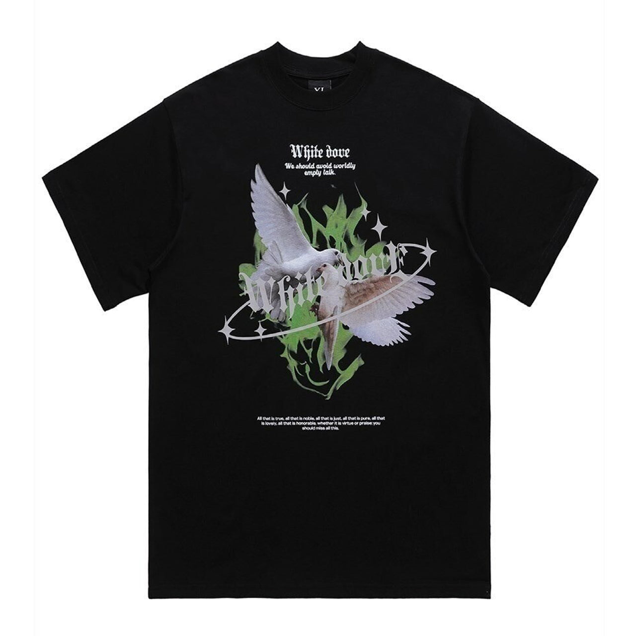 White dove t-shirt peace slogan tee hippie top in black