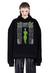 Statue print hoodie Retro Roman pullover raver top in black