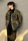 Leopard denim jacket button animal print jean bomber green