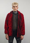 Leopard fleece red hooded bomber detachable sleeves jacket