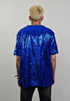 Blue sequin top embellished luxury embroidered party t-shirt