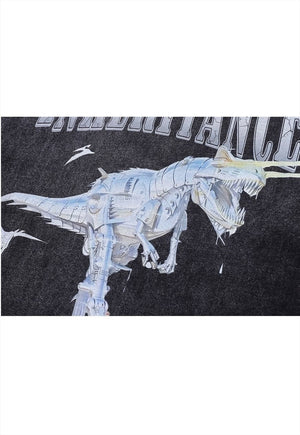 Dinosaur t-shirt old monster tee retro Japanese top in grey