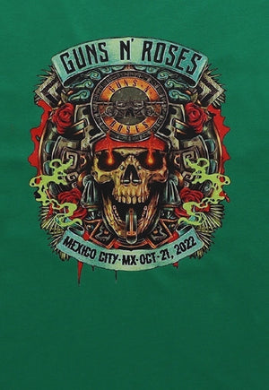 Guns and roses t-shirt bones print tee metal bad top green