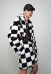 SKA check trench coat faux fur cropped plaid hooded jacket