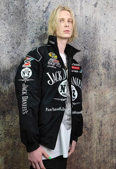 Racing jacket retro Jack Daniels moto varsity bomber black