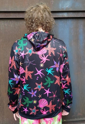 Sea life print hoodie Ocean pullover skater jumper black red