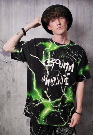 Light strike t-shirt neon thunderstorm tee in green black